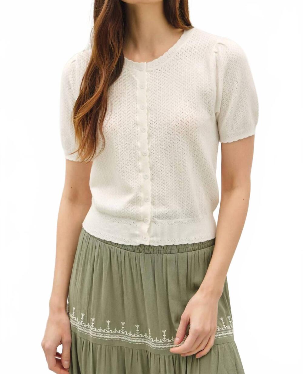 NEW BE COOL poppy short sleeve cardigan in ivory